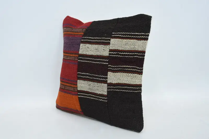 Kilim Pillow Cover, Muted Cushion, Pillow Case, Boho Pillow Sham Cover, 12x12 Brown Pillow Cover, Square Throw Cushion, Antique Pillows - 4