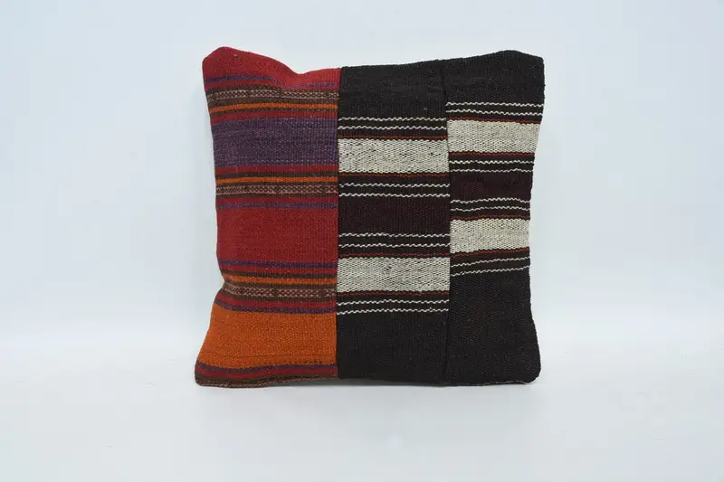 Kilim Pillow Cover, Muted Cushion, Pillow Case, Boho Pillow Sham Cover, 12x12 Brown Pillow Cover, Square Throw Cushion, Antique Pillows - 1