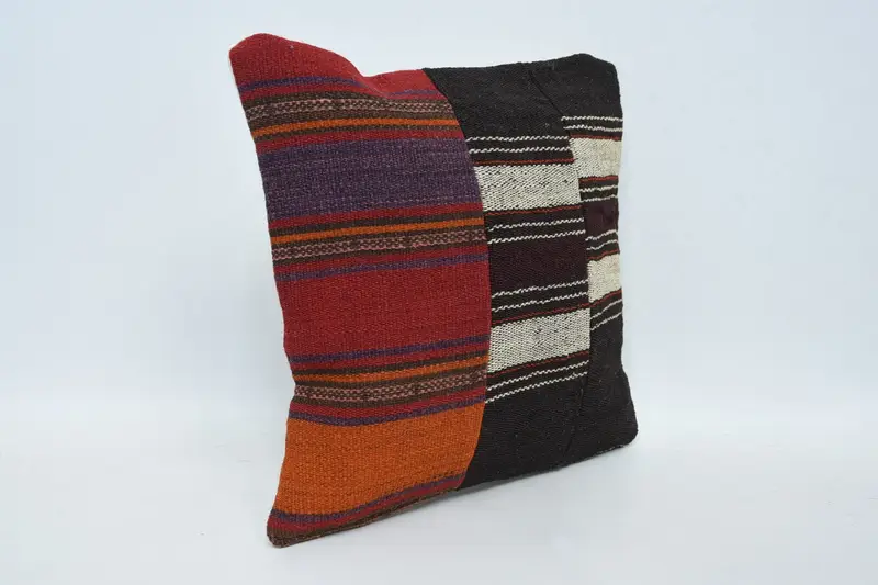 Kilim Pillow Cover, Muted Cushion, Pillow Case, Boho Pillow Sham Cover, 12x12 Brown Pillow Cover, Square Throw Cushion, Antique Pillows - 3