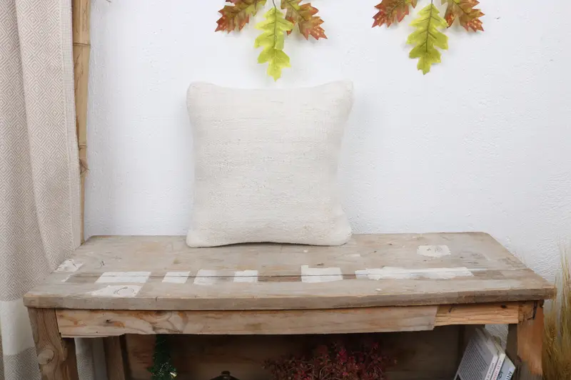 Handmade Kilim Cushion, Chair Pillow Sham, Kilim Pillow Cover, 12x12 White Cushion, Meditation Cushion Cover, Turkish Kilim Pillow, Pillow Cover - 1