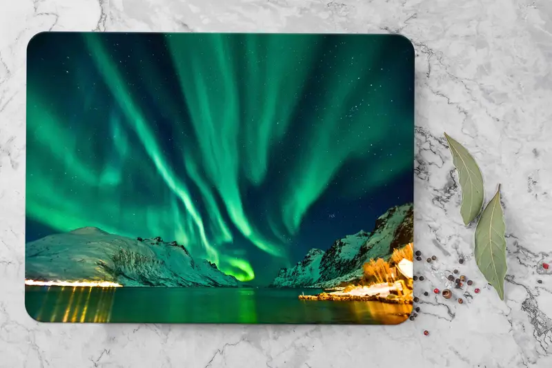 Aurora-inspiriertes Glasschneidebrett, gehärtet, rutschfest, unverzichtbar für die Küche