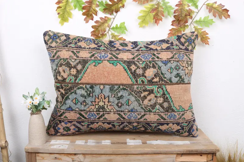 Braunes und bronzefarbenes Patchwork-Kissen, 20 x 28 handgefertigtes Wurfkissen