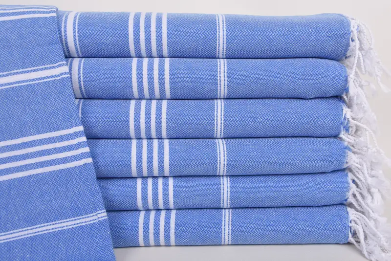 Bachelor Towel Handmade Turkish Beach Blue Striped, 70x40 Inches