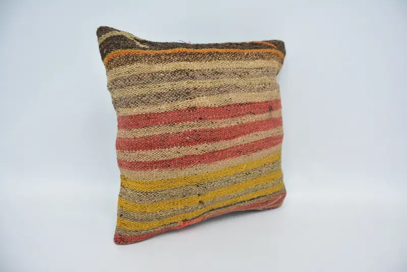 Farmhouse Cushion Case, Turkish Rugs Cushion Case, Handmade Kilim Cushion, Pillow Sham, 14x14 Red Cushion, Vintage Pillow, Turkish Kilim Pillow - 3