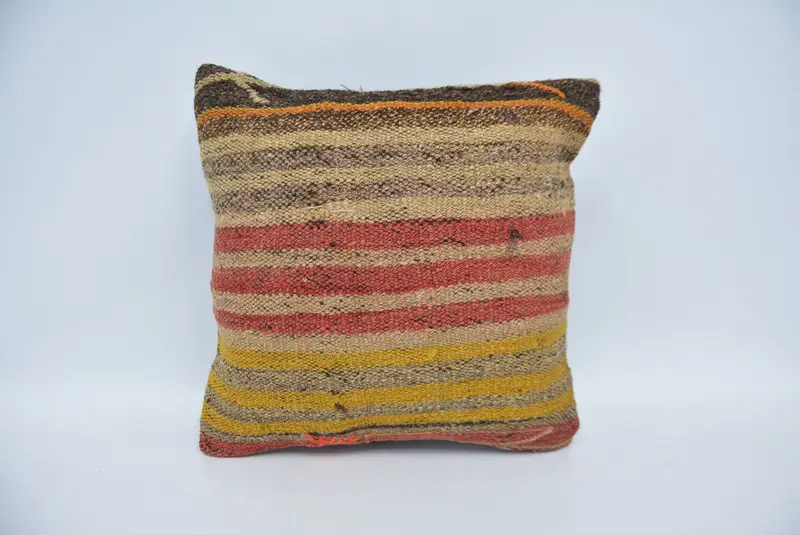 Farmhouse Cushion Case, Turkish Rugs Cushion Case, Handmade Kilim Cushion, Pillow Sham, 14x14 Red Cushion, Vintage Pillow, Turkish Kilim Pillow - 1