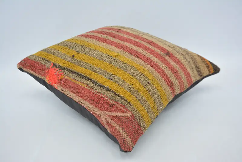 Farmhouse Cushion Case, Turkish Rugs Cushion Case, Handmade Kilim Cushion, Pillow Sham, 14x14 Red Cushion, Vintage Pillow, Turkish Kilim Pillow - 6