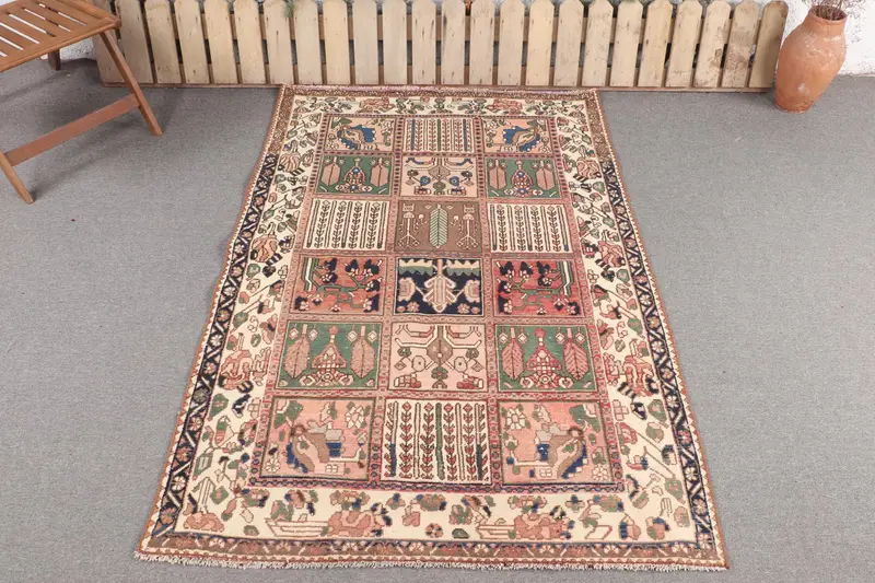 Alfombra del suroeste verde hecha a mano, decoración elegante de 4,1x6,2 pies