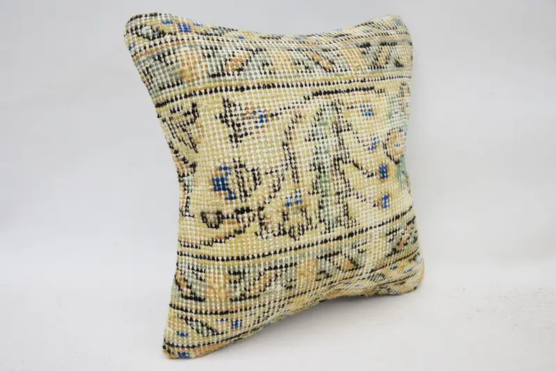 Bench Pillow Sham, Knitted Pillow, 12x12 Yellow Pillow, Vintage Kilim Pillow, Pillow for Sofa, Kilim Pillow Cover, Cushion Cover - 2