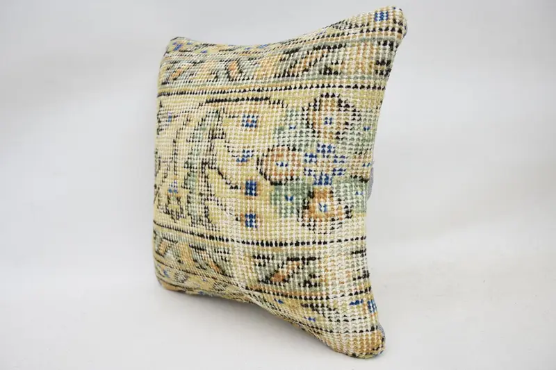 Bench Pillow Sham, Knitted Pillow, 12x12 Yellow Pillow, Vintage Kilim Pillow, Pillow for Sofa, Kilim Pillow Cover, Cushion Cover - 3