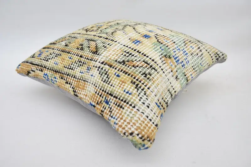 Bench Pillow Sham, Knitted Pillow, 12x12 Yellow Pillow, Vintage Kilim Pillow, Pillow for Sofa, Kilim Pillow Cover, Cushion Cover - 5