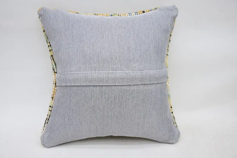 Bench Pillow Sham, Knitted Pillow, 12x12 Yellow Pillow, Vintage Kilim Pillow, Pillow for Sofa, Kilim Pillow Cover, Cushion Cover - 6