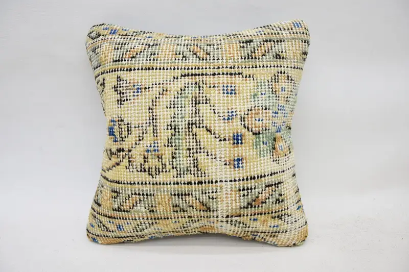 Bench Pillow Sham, Knitted Pillow, 12x12 Yellow Pillow, Vintage Kilim Pillow, Pillow for Sofa, Kilim Pillow Cover, Cushion Cover - 1
