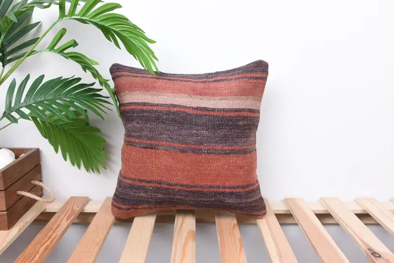 Pillow Cover, Shabby Chic Pillow Case, Ethnical Kilim Rug Pillow, Ottoman Cushion Cover, Turkish Kilim Pillow, Pillow for Sofa, 14x14 Purple Cushion - 1