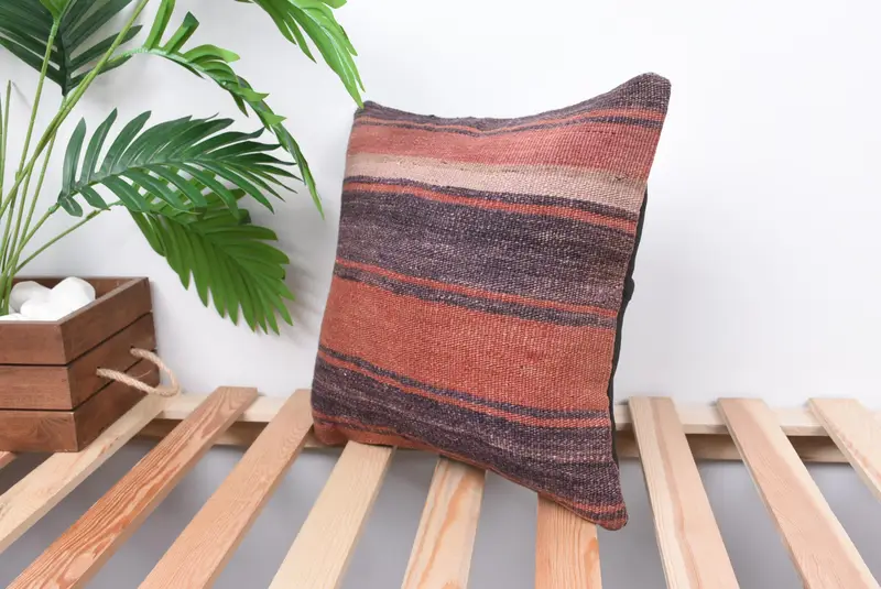 Pillow Cover, Shabby Chic Pillow Case, Ethnical Kilim Rug Pillow, Ottoman Cushion Cover, Turkish Kilim Pillow, Pillow for Sofa, 14x14 Purple Cushion - 5