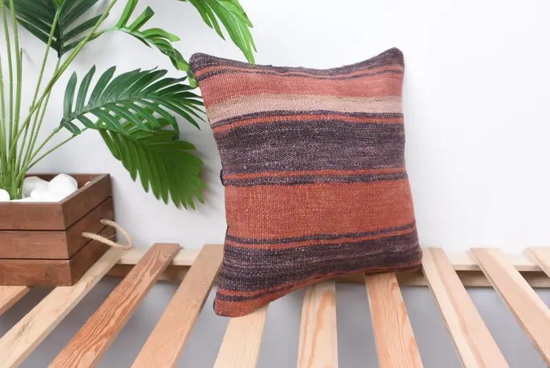Pillow Cover, Shabby Chic Pillow Case, Ethnical Kilim Rug Pillow, Ottoman Cushion Cover, Turkish Kilim Pillow, Pillow for Sofa, 14x14 Purple Cushion - 4