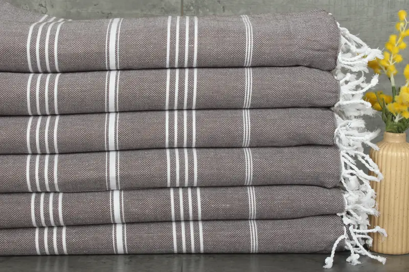 Striped Towel Bath Dark Brown Cotton with Beige, 40x71 Inches