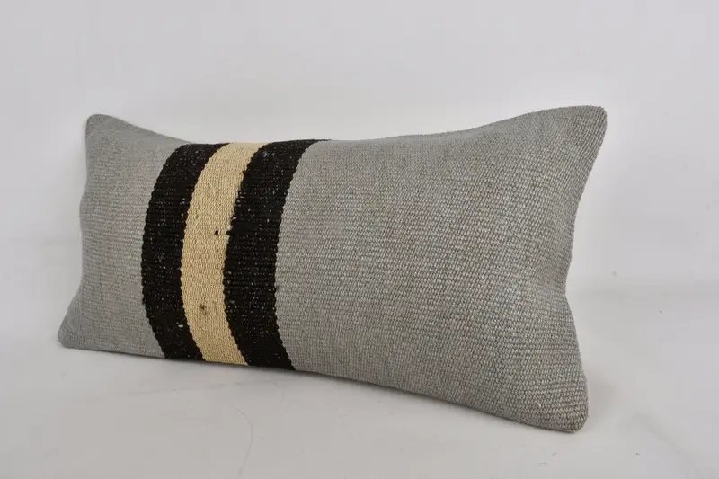 Turkish Pillow, Boho Pillow Sham Cover, Cushion Case, Outdoor Bolster Cushion, Kilim Pillow Cover, 12x24 Gray Pillow Case, Bed Pillow Sham - 4
