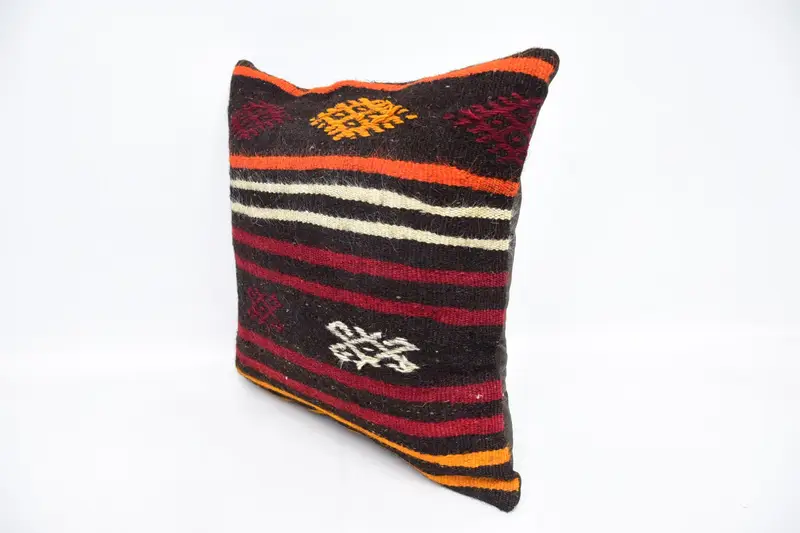 Garden Cushion, Handmade Kilim Cushion, 20x20 Brown Pillow Sham, Boho Pillow Sham Cover, Antique Pillows, Pet Pillow Cover, Pillow Sham - 4