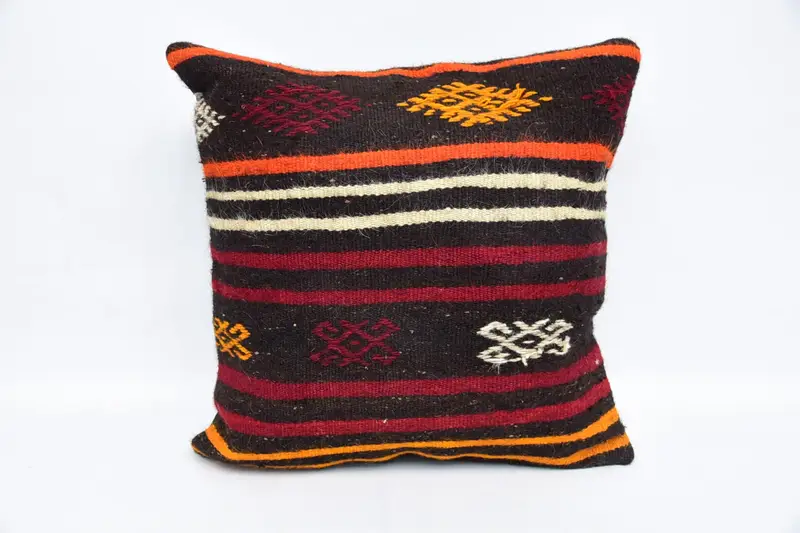 Garden Cushion, Handmade Kilim Cushion, 20x20 Brown Pillow Sham, Boho Pillow Sham Cover, Antique Pillows, Pet Pillow Cover, Pillow Sham - 1