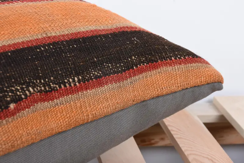 Pillow Sham, Throw Kilim Pillow, Garden Cushion Case, 12x24 Orange Cushion Case, Boho Pillow Sham Cover, Vintage Kilim Pillow - 7