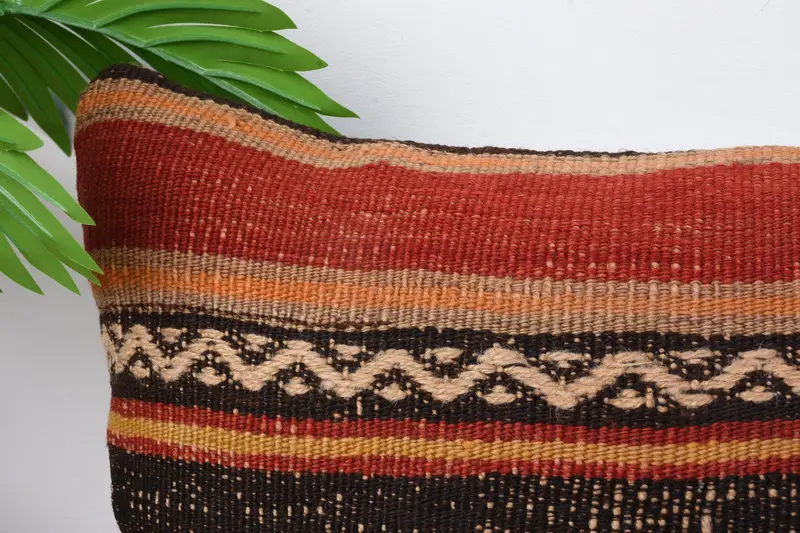 Pillow Sham, Throw Kilim Pillow, Garden Cushion Case, 12x24 Orange Cushion Case, Boho Pillow Sham Cover, Vintage Kilim Pillow - 2