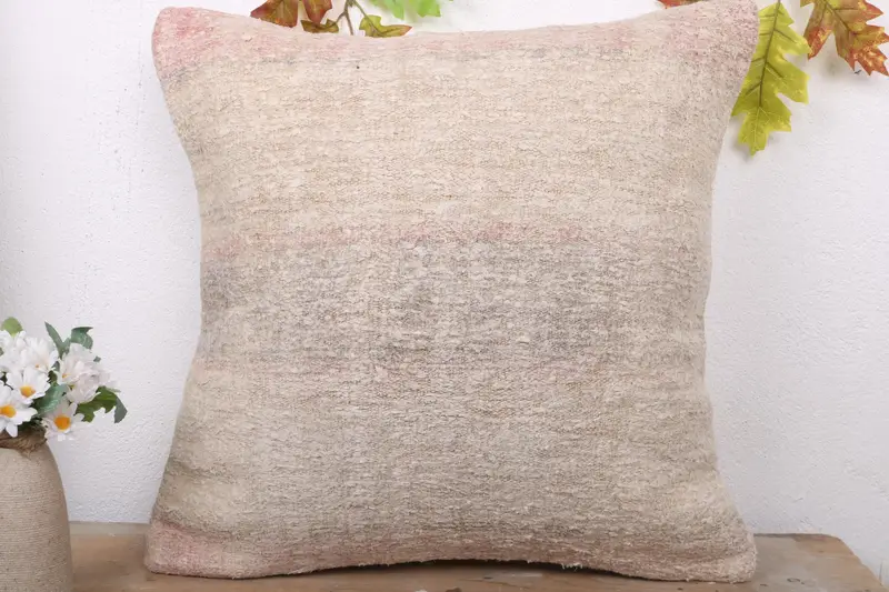Boho Throw Pillow Cover, Ethnical Kilim Rug Pillow, Authentic Pillow Cover, Antique Pillows, Throw Kilim Pillow, Cushion, 20x20 Beige Pillow Sham - 2