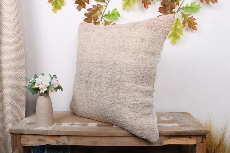 Boho Throw Pillow Cover, Ethnical Kilim Rug Pillow, Authentic Pillow Cover, Antique Pillows, Throw Kilim Pillow, Cushion, 20x20 Beige Pillow Sham - 4