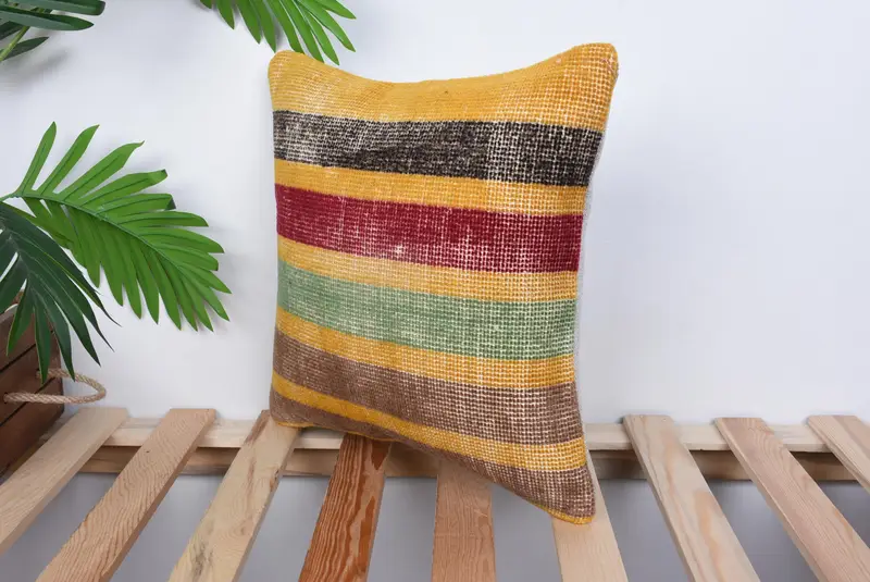 Authentic Pillow Sham, Vintage Pillow, Gift Pillow, Interior Designer Pillow, Farmhouse Cushion Case, 14x14 Yellow Cushion Cover, Pillow Case - 5