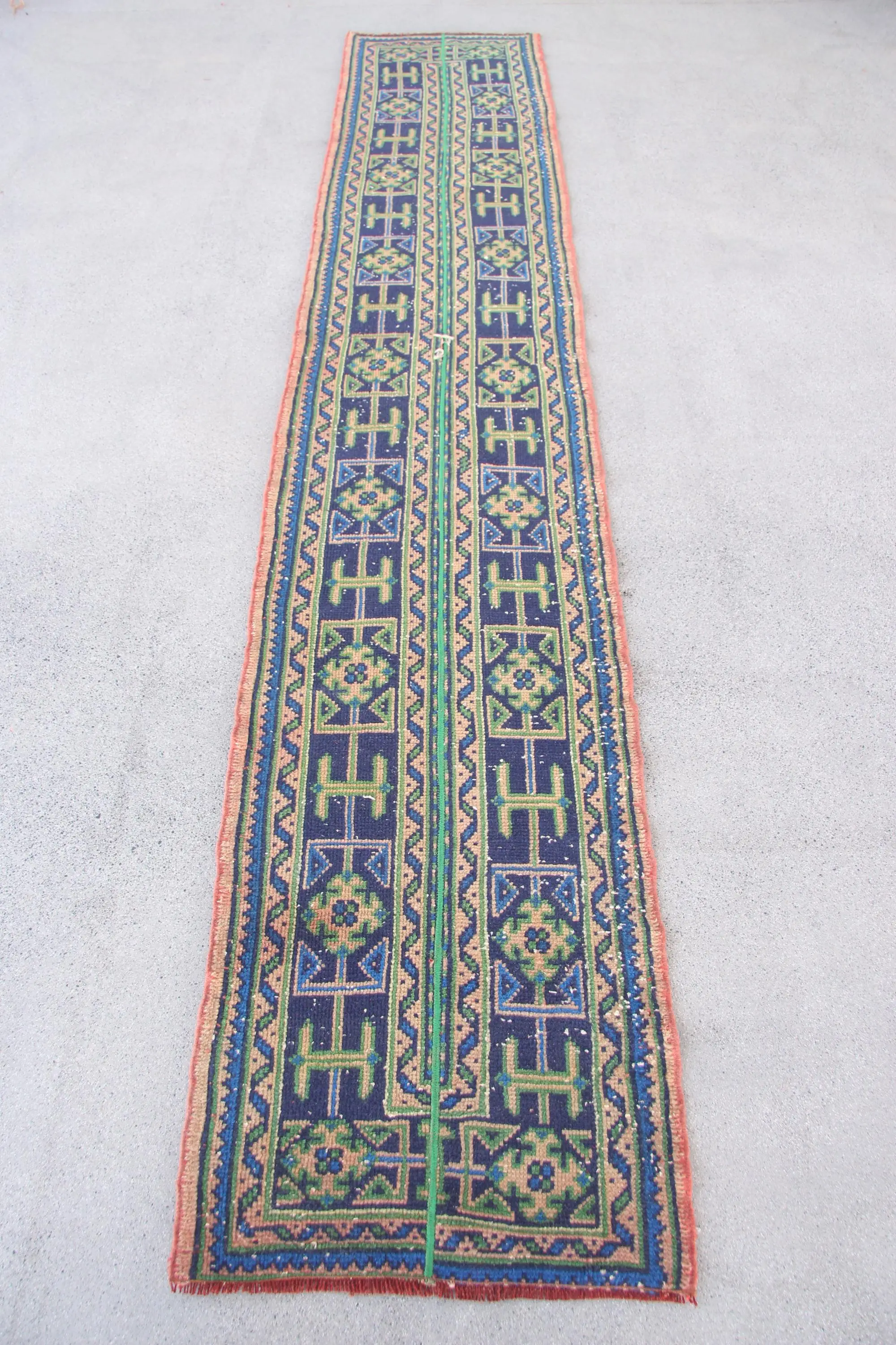 2x10,8 ft Läufer Vintage Teppich, blauer orientalischer türkischer Teppich - 1