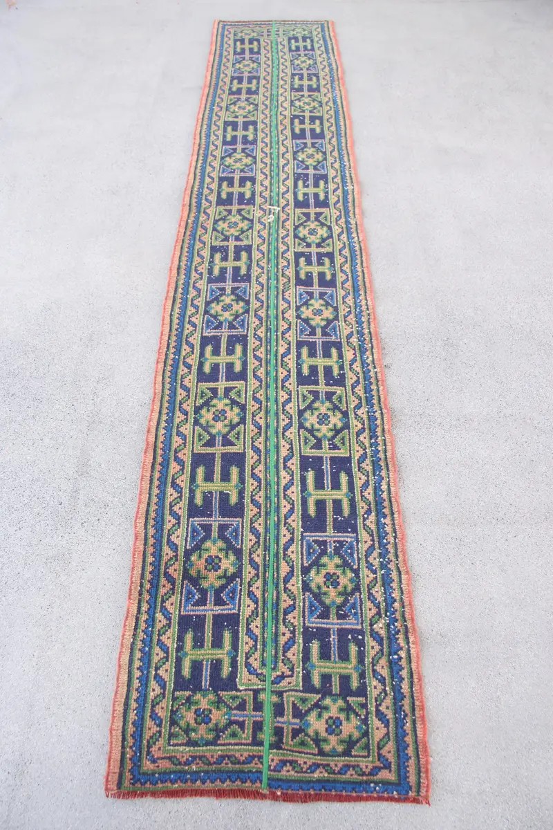 Elegant Green & Blue Oriental Rug, 2x10.8 ft