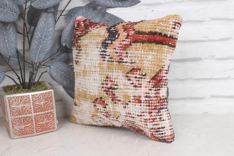 Kilim Cushion Sham, Pillow Case, Home Decor Pillow, Throw Kilim Pillow, 12x12 Yellow Pillow Cover, Office Chair Pillow - 3