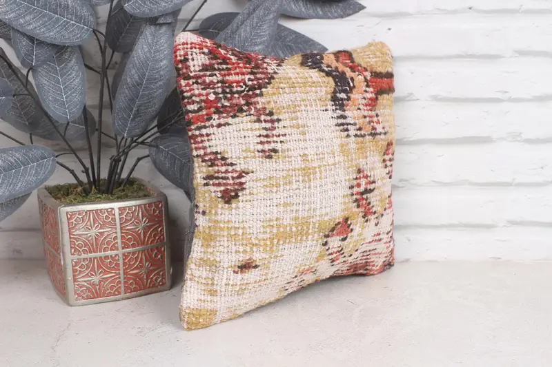 Kilim Cushion Sham, Pillow Case, Home Decor Pillow, Throw Kilim Pillow, 12x12 Yellow Pillow Cover, Office Chair Pillow - 4