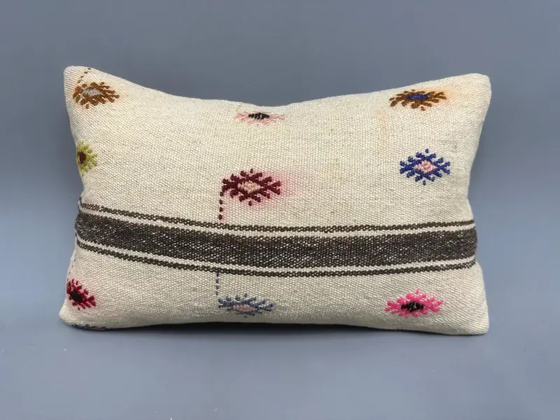 Gift Pillow, Boho Pillow, Natural Pillow, Indoor Pillow Case, Authentic Pillow Cover, Ethnical Kilim Rug Pillow, 12x20 Beige Pillow Cover, Cushion - 4