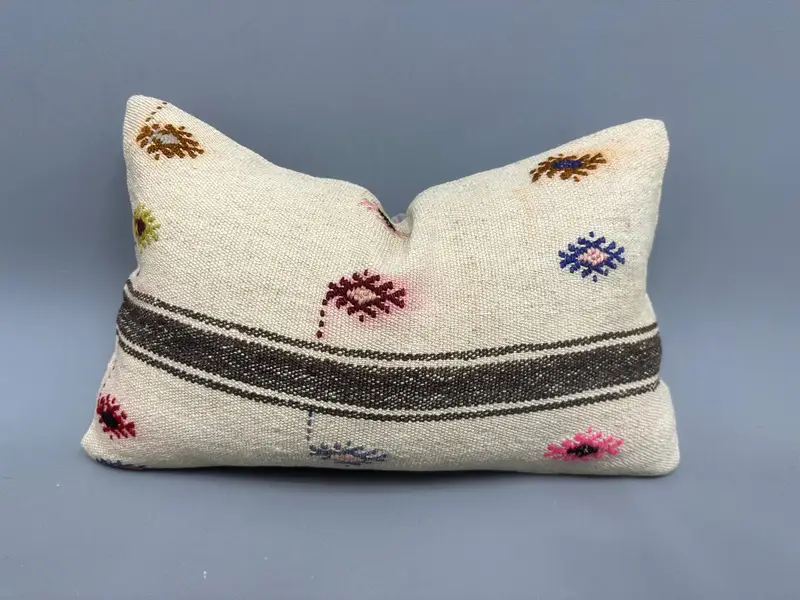 Gift Pillow, Boho Pillow, Natural Pillow, Indoor Pillow Case, Authentic Pillow Cover, Ethnical Kilim Rug Pillow, 12x20 Beige Pillow Cover, Cushion - 1