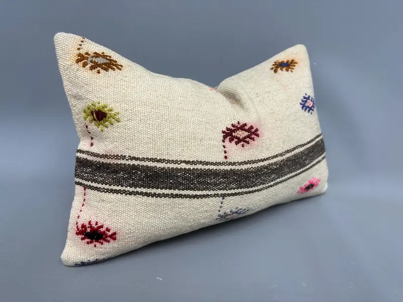 Gift Pillow, Boho Pillow, Natural Pillow, Indoor Pillow Case, Authentic Pillow Cover, Ethnical Kilim Rug Pillow, 12x20 Beige Pillow Cover, Cushion - 2