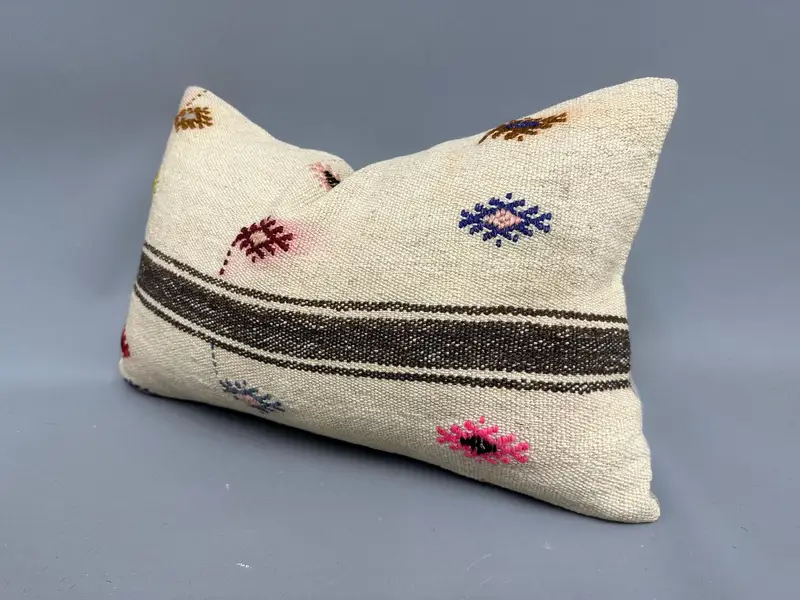 Gift Pillow, Boho Pillow, Natural Pillow, Indoor Pillow Case, Authentic Pillow Cover, Ethnical Kilim Rug Pillow, 12x20 Beige Pillow Cover, Cushion - 3