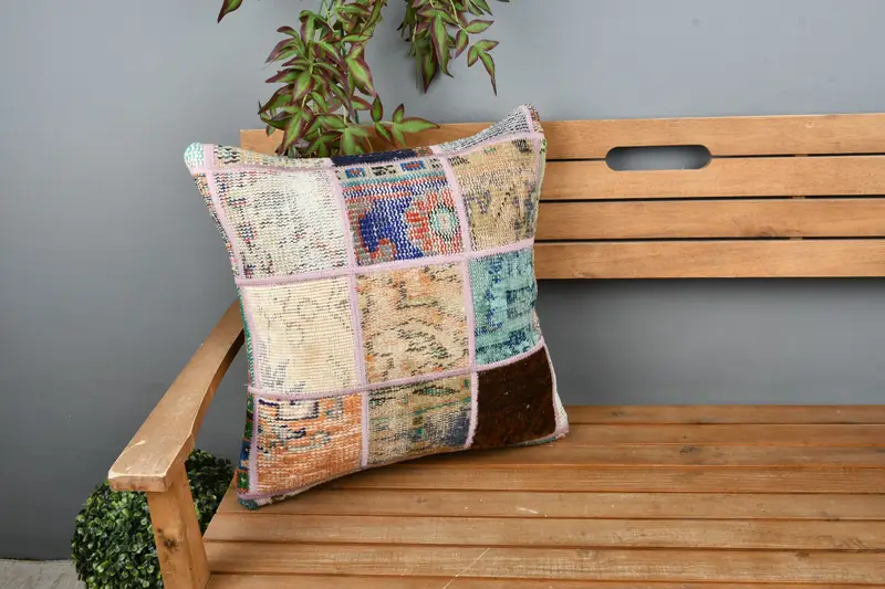 Boho Chic Pillow Case, Cushion, Kilim Pillow Cover, Vintage Kilim Throw Pillow, 20x20 Blue Pillow Sham, Sofa Pillow Cover, Kilim Cushion Sham - 1