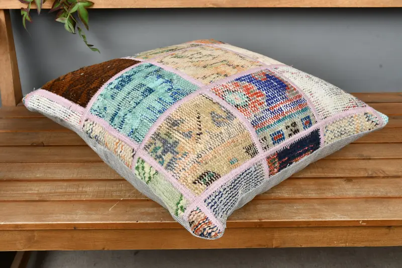 Boho Chic Pillow Case, Cushion, Kilim Pillow Cover, Vintage Kilim Throw Pillow, 20x20 Blue Pillow Sham, Sofa Pillow Cover, Kilim Cushion Sham - 2