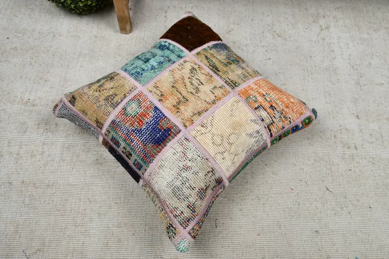 Boho Chic Pillow Case, Cushion, Kilim Pillow Cover, Vintage Kilim Throw Pillow, 20x20 Blue Pillow Sham, Sofa Pillow Cover, Kilim Cushion Sham - 8