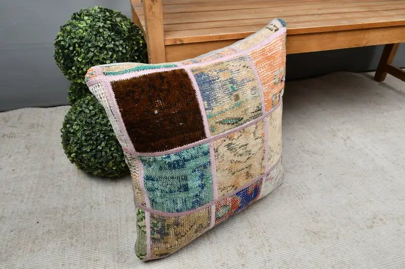Boho Chic Pillow Case, Cushion, Kilim Pillow Cover, Vintage Kilim Throw Pillow, 20x20 Blue Pillow Sham, Sofa Pillow Cover, Kilim Cushion Sham - 7