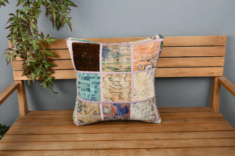 Boho Chic Pillow Case, Cushion, Kilim Pillow Cover, Vintage Kilim Throw Pillow, 20x20 Blue Pillow Sham, Sofa Pillow Cover, Kilim Cushion Sham - 6