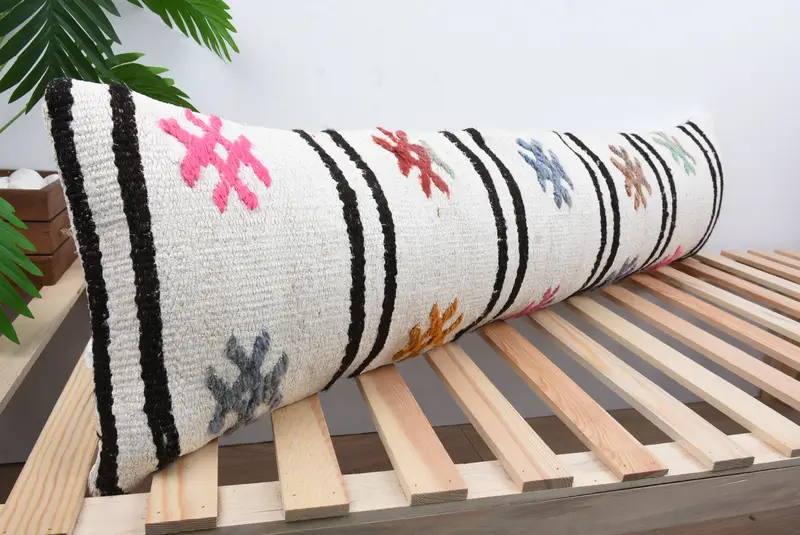 Designer Throw Cushion, 12x48 White Pillow, Cushion, Turkish Kilim Pillow, Office Chair Pillow Sham, Home Decor Pillow, Turkish Pillow - 4
