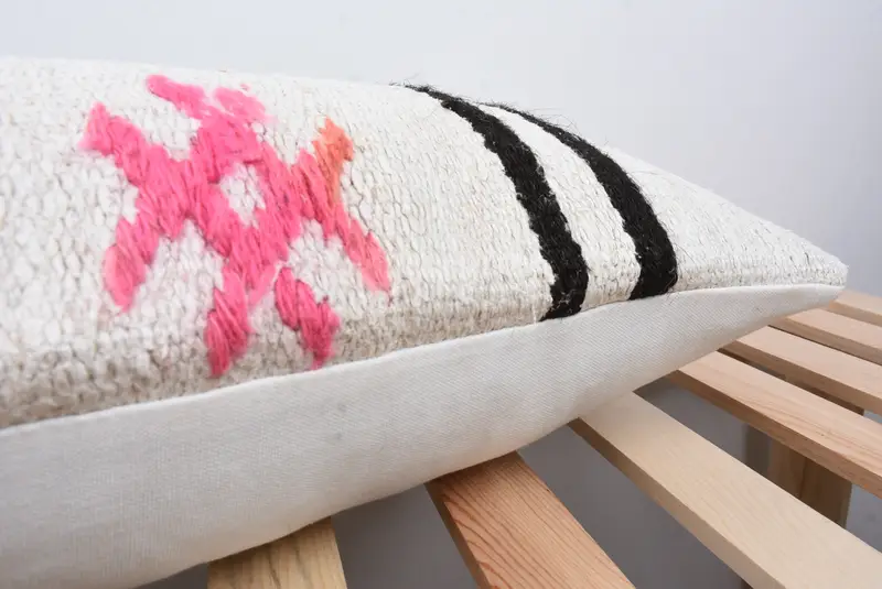 Designer Throw Cushion, 12x48 White Pillow, Cushion, Turkish Kilim Pillow, Office Chair Pillow Sham, Home Decor Pillow, Turkish Pillow - 7
