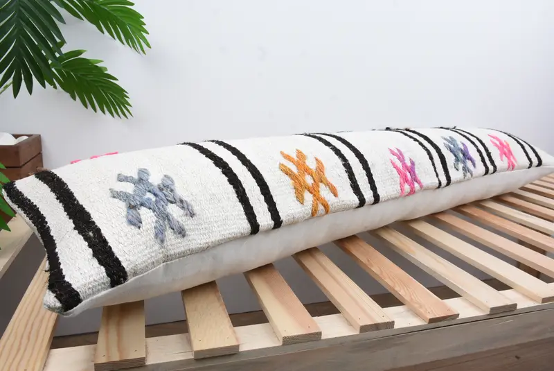 Designer Throw Cushion, 12x48 White Pillow, Cushion, Turkish Kilim Pillow, Office Chair Pillow Sham, Home Decor Pillow, Turkish Pillow - 6