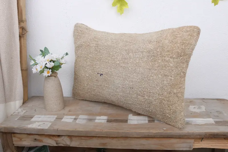 Pillow Case, Vintage Kilim Throw Pillow, Boho Pillow Sham Cover, Vintage Kilim Pillow, Neutral Throw Cushion, 12x20 Beige Pillow Sham - 4