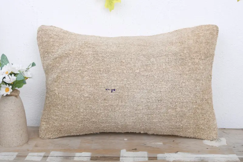 Pillow Case, Vintage Kilim Throw Pillow, Boho Pillow Sham Cover, Vintage Kilim Pillow, Neutral Throw Cushion, 12x20 Beige Pillow Sham - 2