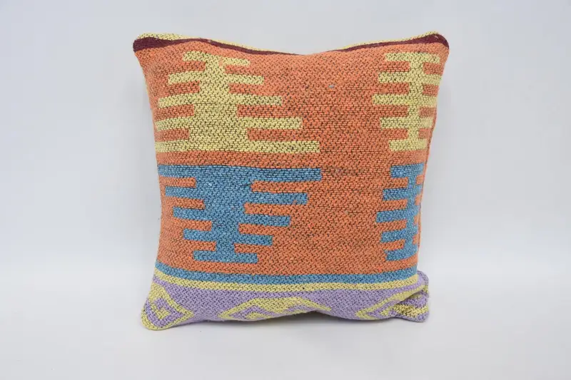Orange Turkish Pillow Cover, Antique 30x30 cm Cushion Case, Office Cushion Cover - 1