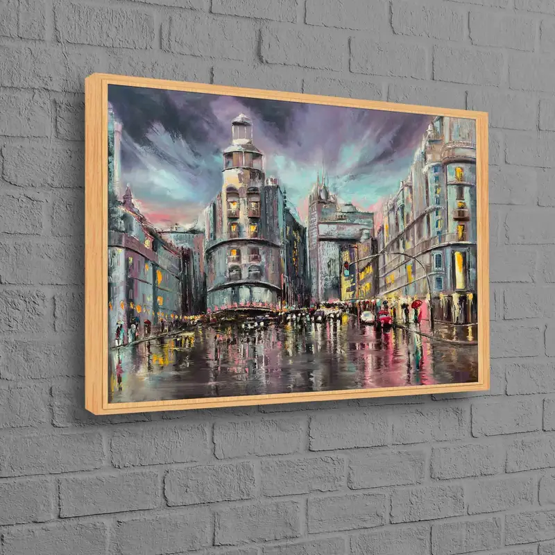マドリッド都市景観キャンバス: 雨の日の油絵プリント