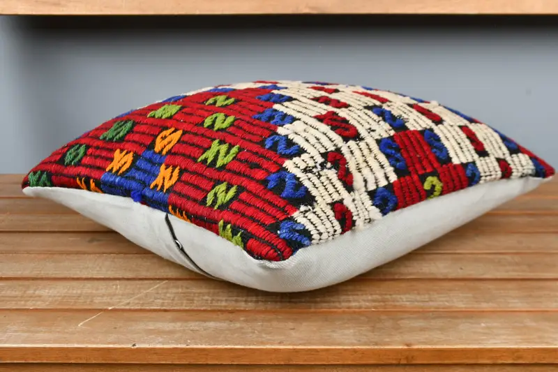 Office Chair Pillow, 16x16 Red Cushion Cover, Ethnical Kilim Rug Pillow, Pillow for Couch, Cushion Case, Tapestry Cushion, Throw Kilim Pillow - 3