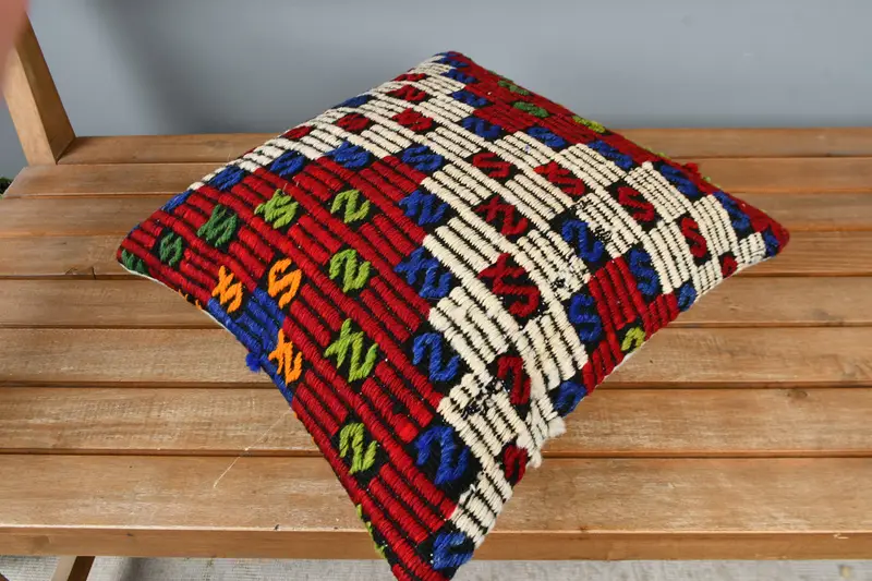 Office Chair Pillow, 16x16 Red Cushion Cover, Ethnical Kilim Rug Pillow, Pillow for Couch, Cushion Case, Tapestry Cushion, Throw Kilim Pillow - 2